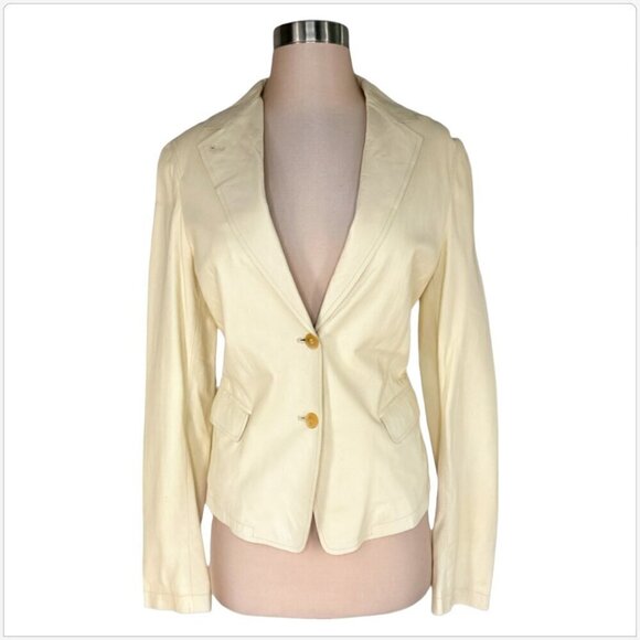 Donna Karan Black Label Ivory Vanilla White Lambskin Leather Jacket Blazer US 10 - Picture 1 of 4